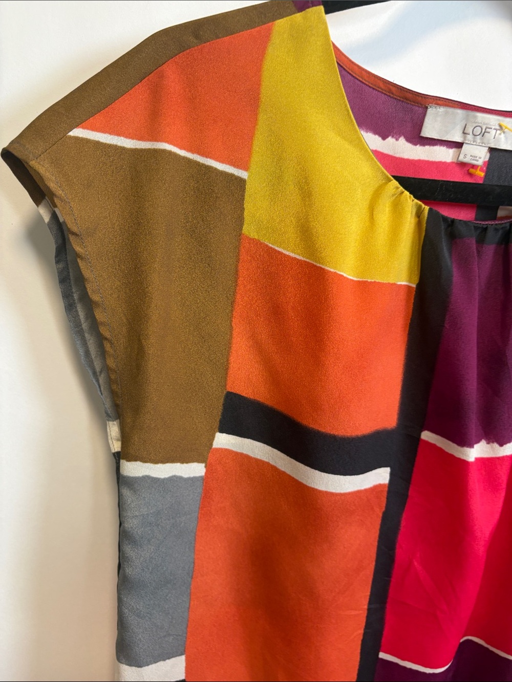 LOFT Multi-Color Colorblock Short-Sleeve Blouse - Picture 5 of 7